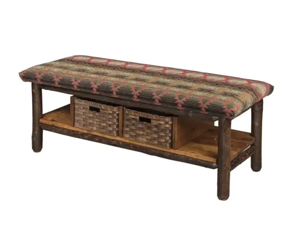 48" Bench With Two Baskets And Fabric Seat