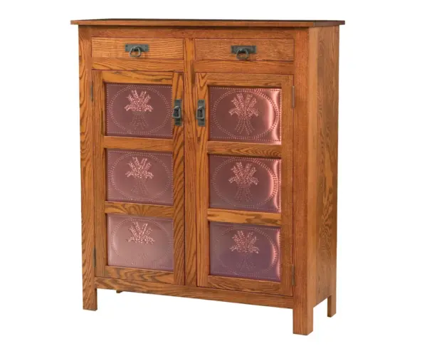 Mission Copper Panel Pie Safe With Drawers - Three Panel Door